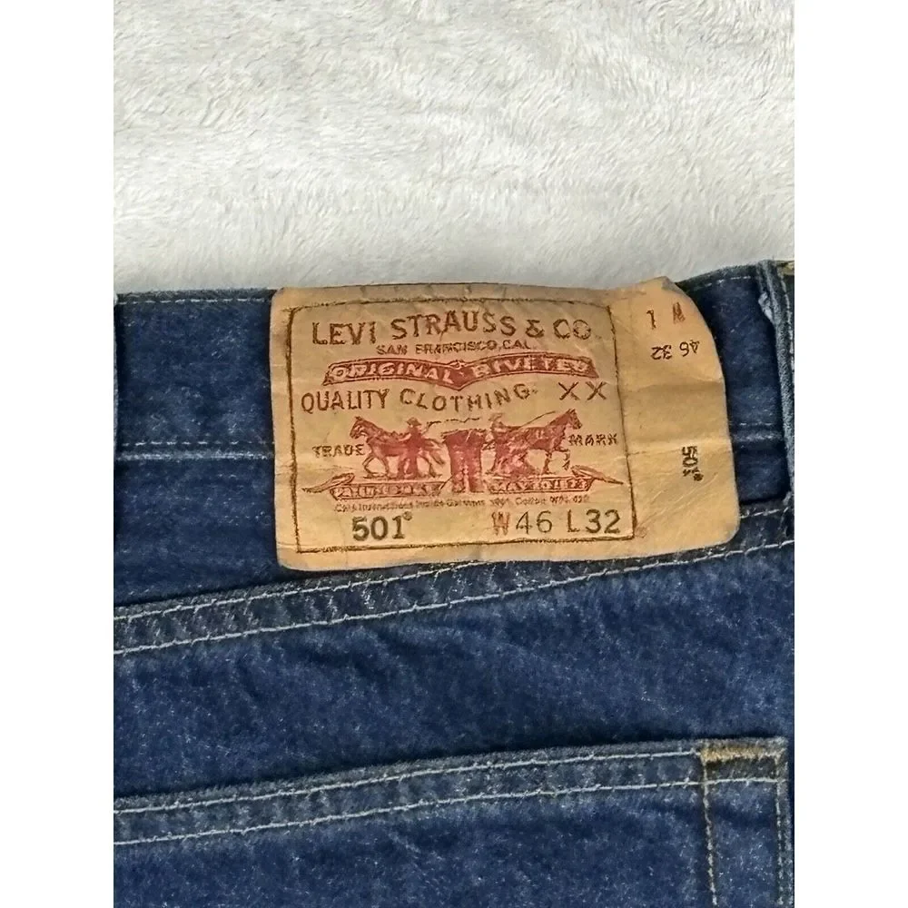 Levi's Mens Jeans 501 Button Fly Blue Denim‎ Jeans Size 46x32 (42x28 Measured)